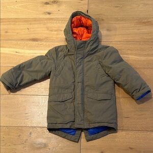 MINI BODEN Kids' Olive Green Hooded Coat with Insulated Lining, 5/6